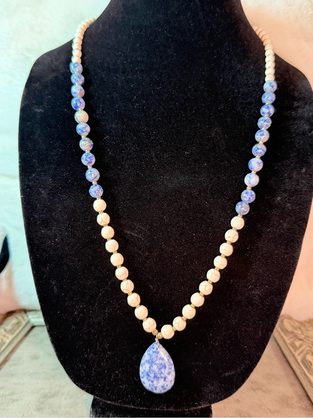 Vintage Charming Charlie Necklace with Sodalite and Howlite Beads and Pendant